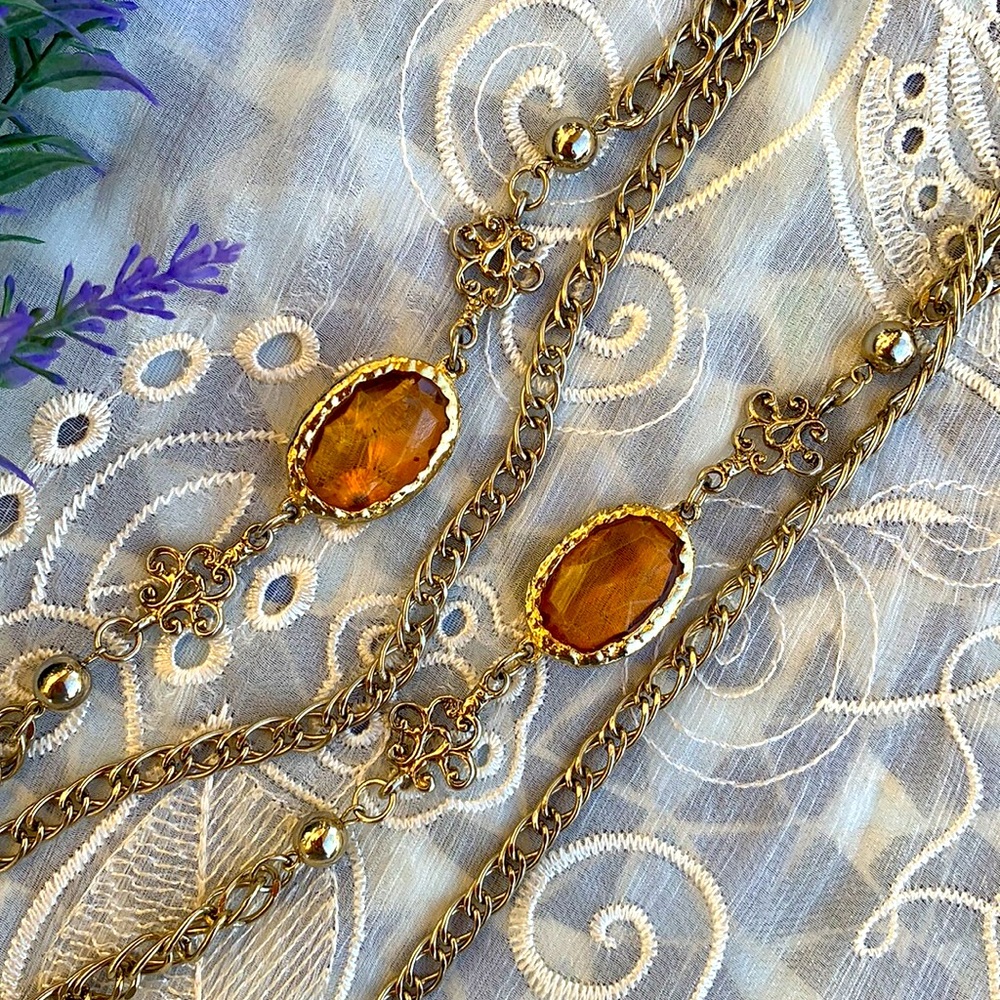 VTG 70’s 10k Solid Gold Chain & Amber Necklace - Picture 8 of 9